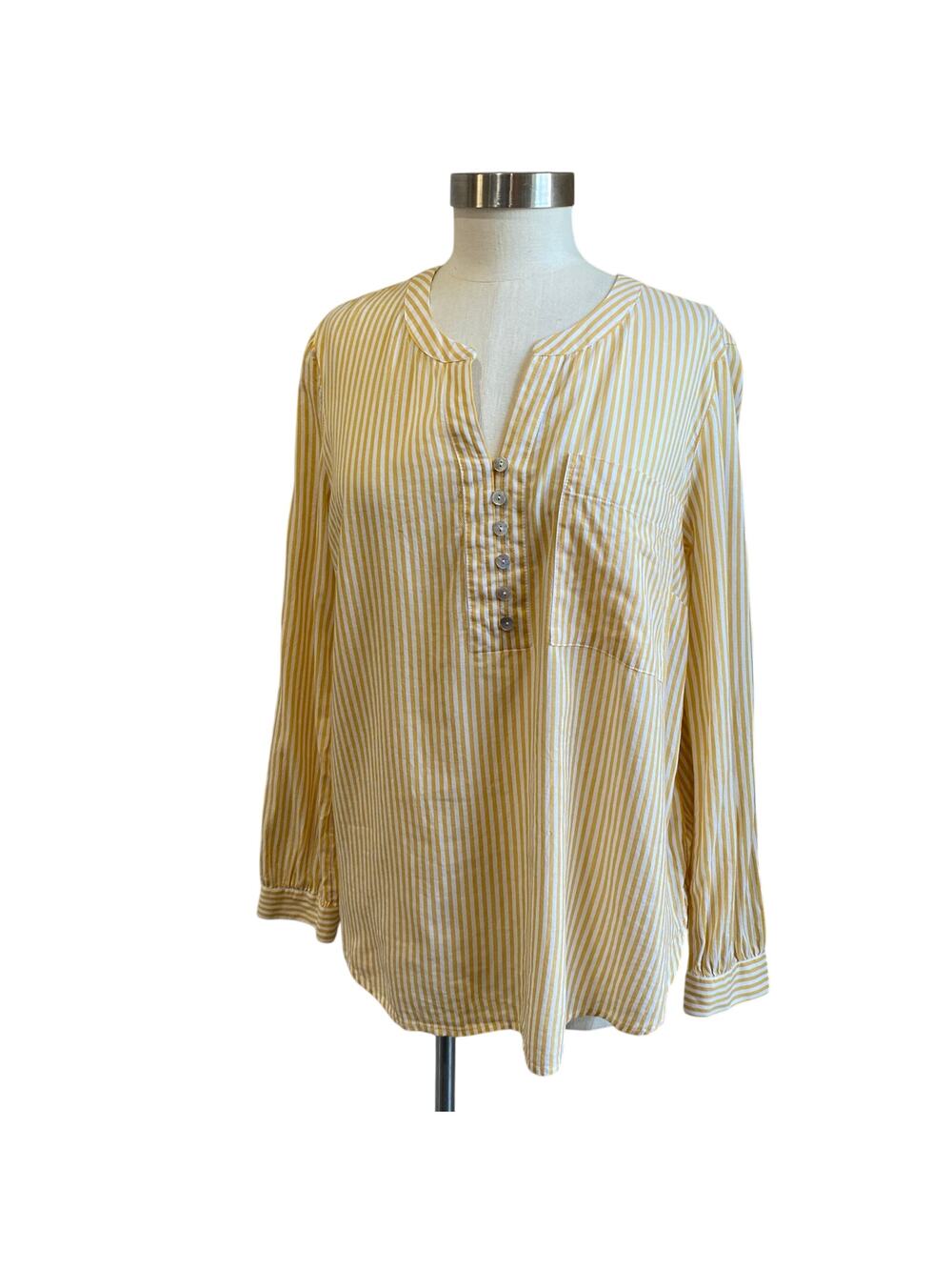 J. Jill White & Yellow Striped Lightweight‎ Cotton Rayon Blend Blouse Size Large